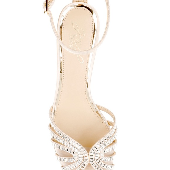 BADGLEY MISCHKA JEWEL OCEAN ANKLE STRAP KITTEN HEEL SANDALS CHAMPAGNE SZ 11 - Picture 11 of 12